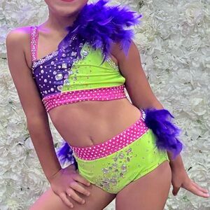 Kids Neon Green and Purple Dance Costume
